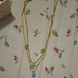 Elegant Gold Layered Necklace with Turquoise Pendant AV Max